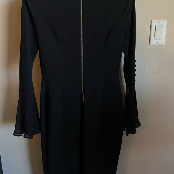 Calvin Klein Size 6 Long Sleeve Black Formal Knee Length Dress - Picture 2 of 6